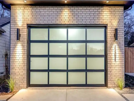 Porta seccional de vidro de alumínio moderno revestimento em pó vidro duplo manual ou automático espelho portas de garagem de vidro