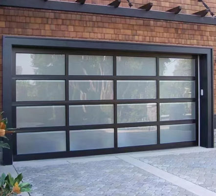 Garagem de vidro preço barato preto impermeável excelente isolamento de alumínio porta seccional para casa residencial em cinza