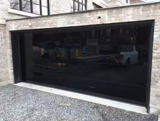 China Fornecedor de alumínio clara vista completa personalizada resistência à água classe 3 vidro transparente porta de garagem seccional manual ou abertura automática tipo marrom