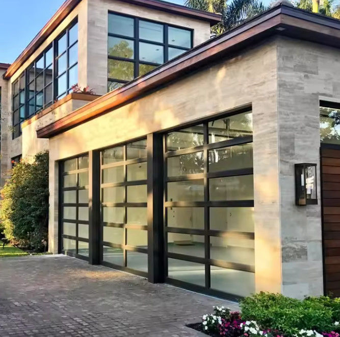 Portão de garagem seccional de vidro transparente para casas residenciais