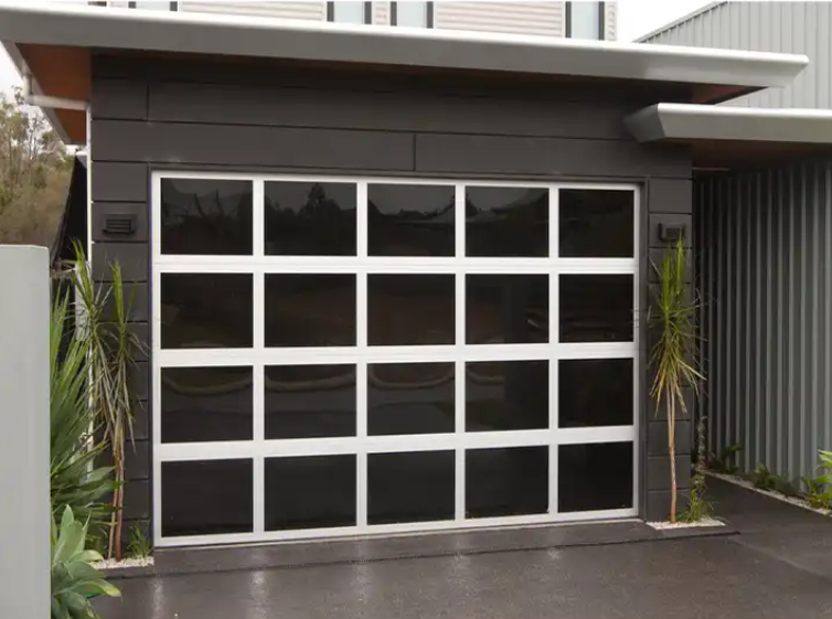Porta de garagem seccional de alumínio sem moldura de alumínio personalizada automática, alta segurança, classe de estanqueidade à água 3, transparente, porta de garagem seccional de vidro