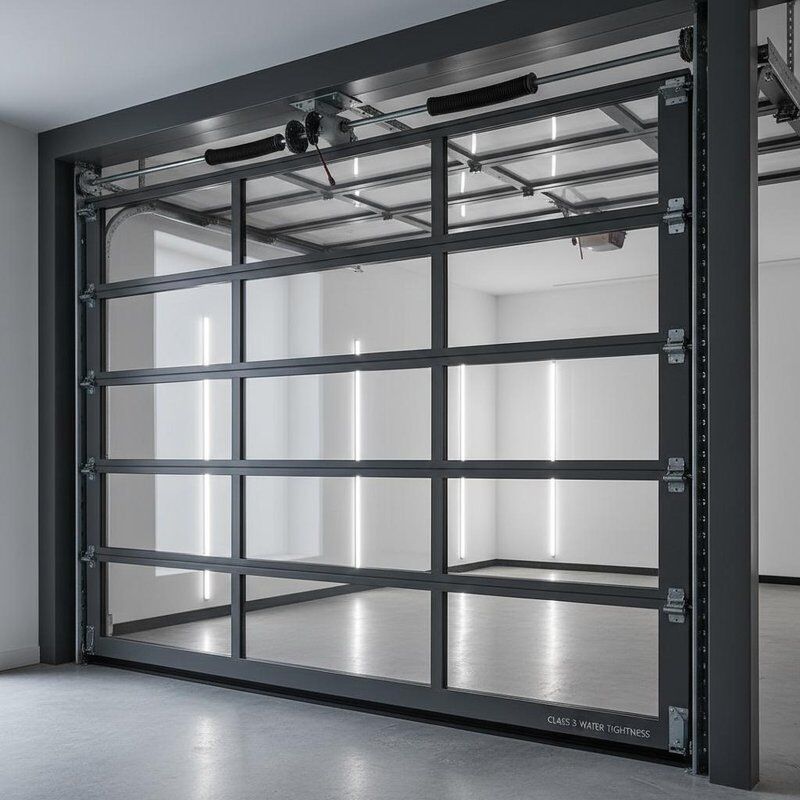 Porta seccional de alumínio transparente de alta segurança com estanqueidade à água classe 3 para garagens modernas